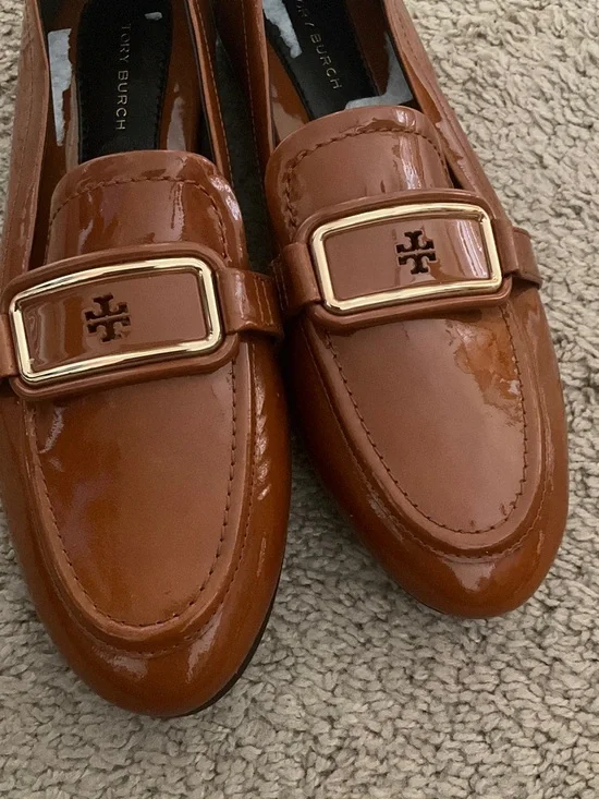 TORY BURCH GEORGIA LOAFER PATENT LEATHER IN TAN CUOIO US SIZE 6 - Picture 3 of 6
